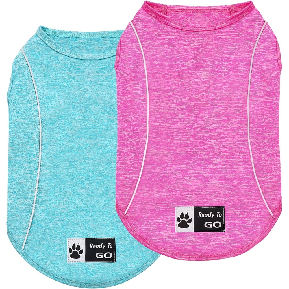 image:imageKYEESE Reflective Dog Shirt Lightweight Sun Protection Dog T Shirts for Small Dogs Boy Breathable Sleeveless Pet Tank Top High Visibility Summer Dogs Clothes for Night Walking Outdoor Blue M8 2Pack Lake BlueRose Red