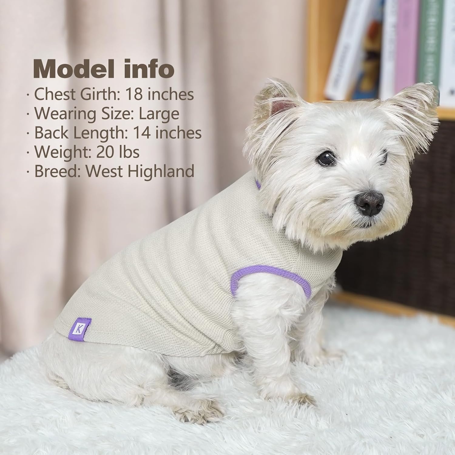 image:imageKYEESE 2Pack Waffle Dog Shirts Lightweight Sleeveless Dog T Shirts for Small Dogs Girl Breathable Pet Vest Comfort Tank Top Soft Dogs Clothes for Daily Wear PinkStriped M09 2PackPurpleGrey