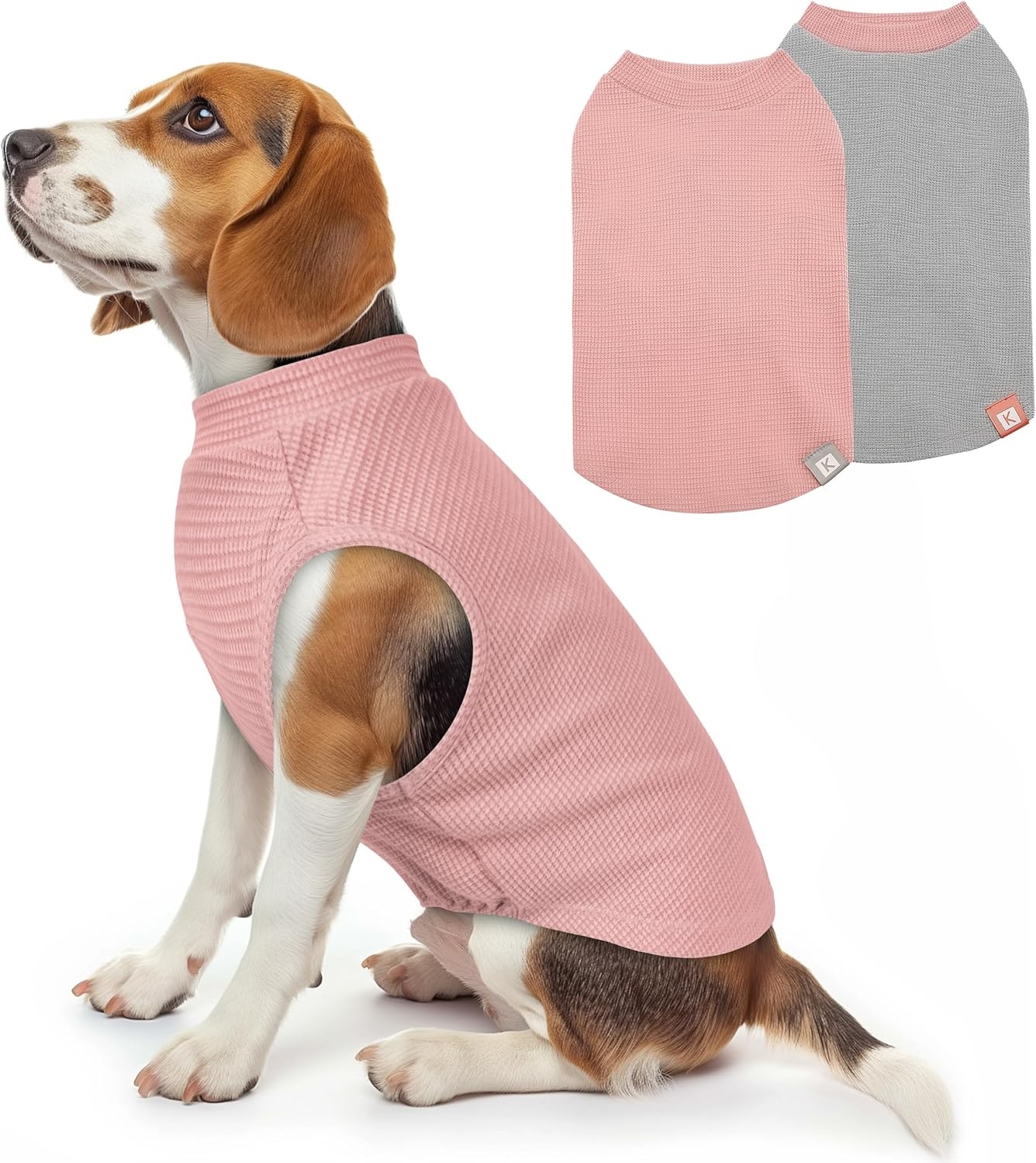 image:imageKYEESE 2Pack Waffle Dog Shirts Lightweight Sleeveless Dog T Shirts for Small Dogs Girl Breathable Pet Vest Comfort Tank Top Soft Dogs Clothes for Daily Wear PinkStriped M08 2PackGreenGrey