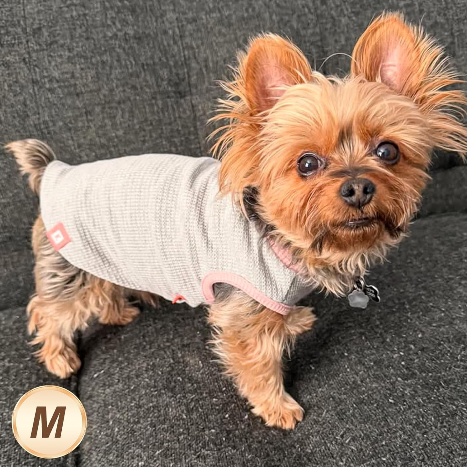 image:imageKYEESE 2Pack Waffle Dog Shirts Lightweight Sleeveless Dog T Shirts for Small Dogs Girl Breathable Pet Vest Comfort Tank Top Soft Dogs Clothes for Daily Wear PinkStriped M08 2PackGreenGrey