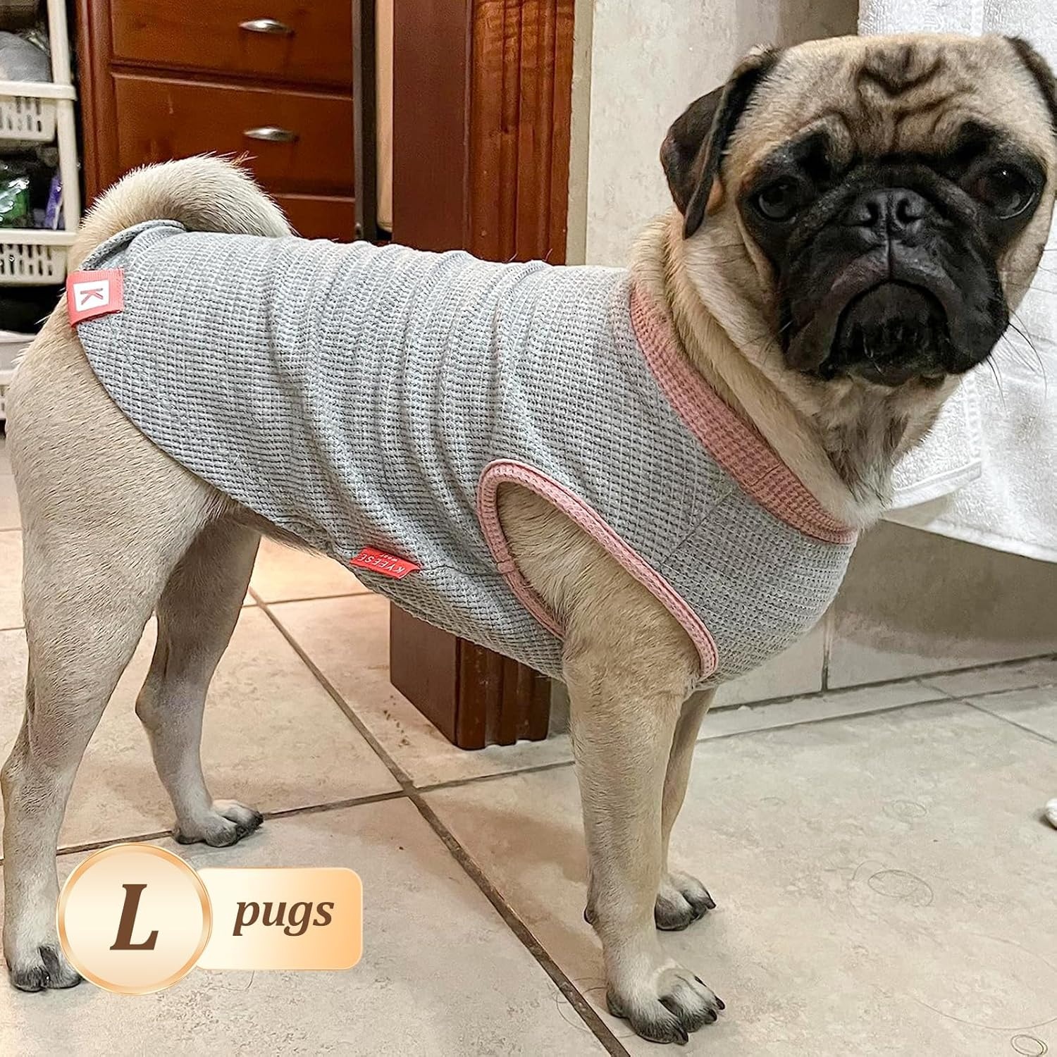 image:imageKYEESE 2Pack Waffle Dog Shirts Lightweight Sleeveless Dog T Shirts for Small Dogs Girl Breathable Pet Vest Comfort Tank Top Soft Dogs Clothes for Daily Wear PinkStriped M08 2PackGreenGrey