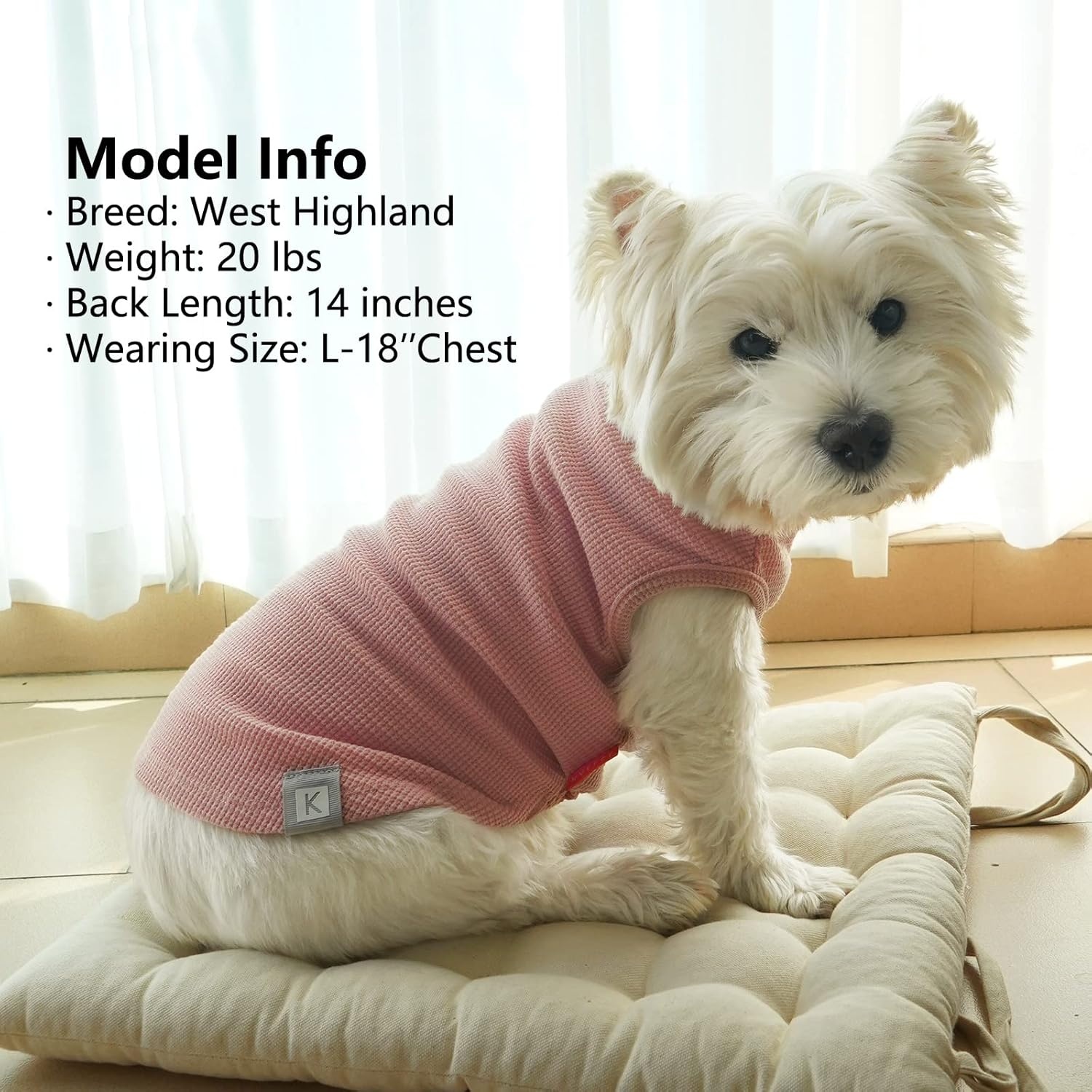 image:imageKYEESE 2Pack Waffle Dog Shirts Lightweight Sleeveless Dog T Shirts for Small Dogs Girl Breathable Pet Vest Comfort Tank Top Soft Dogs Clothes for Daily Wear PinkStriped M08 2PackGreenGrey