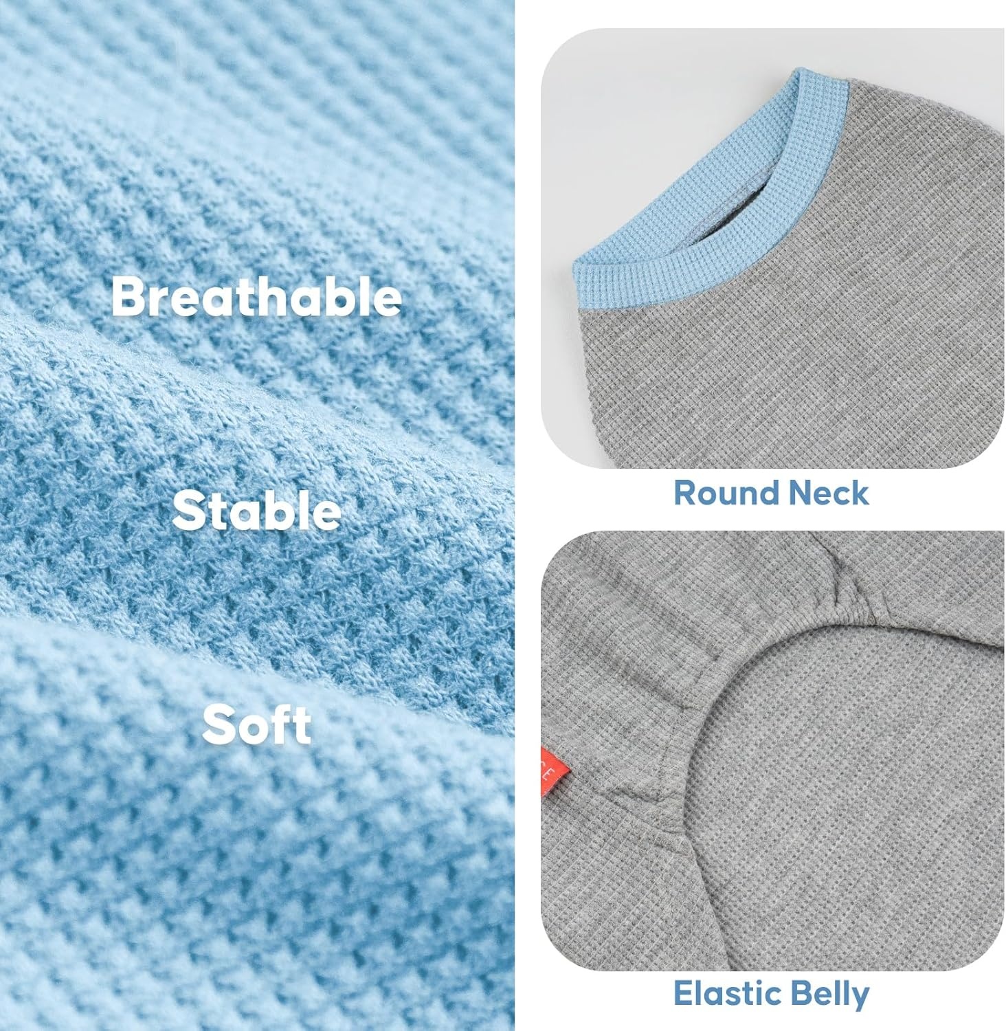 image:imageKYEESE 2Pack Waffle Dog Shirts Lightweight Sleeveless Dog T Shirts for Small Dogs Girl Breathable Pet Vest Comfort Tank Top Soft Dogs Clothes for Daily Wear PinkStriped M07 2PackBlueGrey