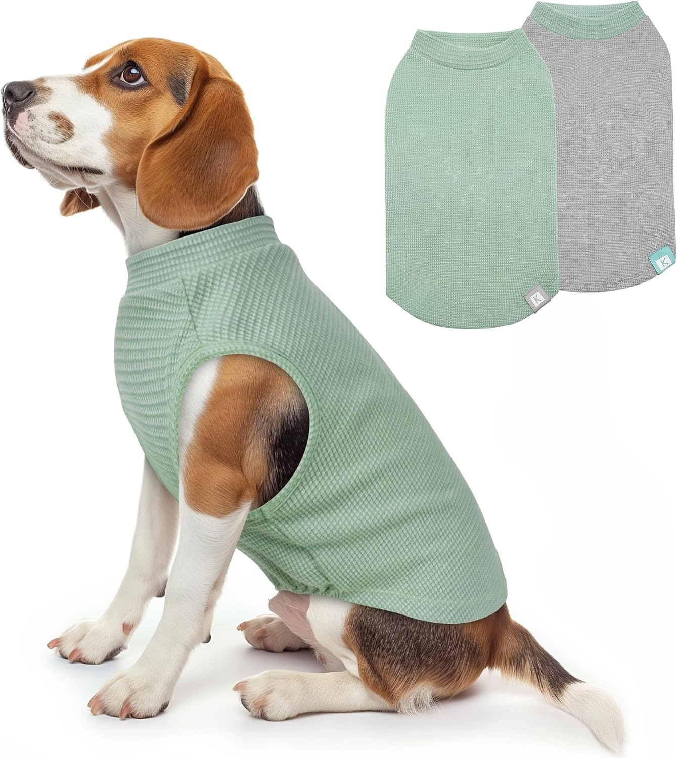 image:imageKYEESE 2Pack Waffle Dog Shirts Lightweight Sleeveless Dog T Shirts for Small Dogs Girl Breathable Pet Vest Comfort Tank Top Soft Dogs Clothes for Daily Wear PinkStriped M06 2PackGreenGrey