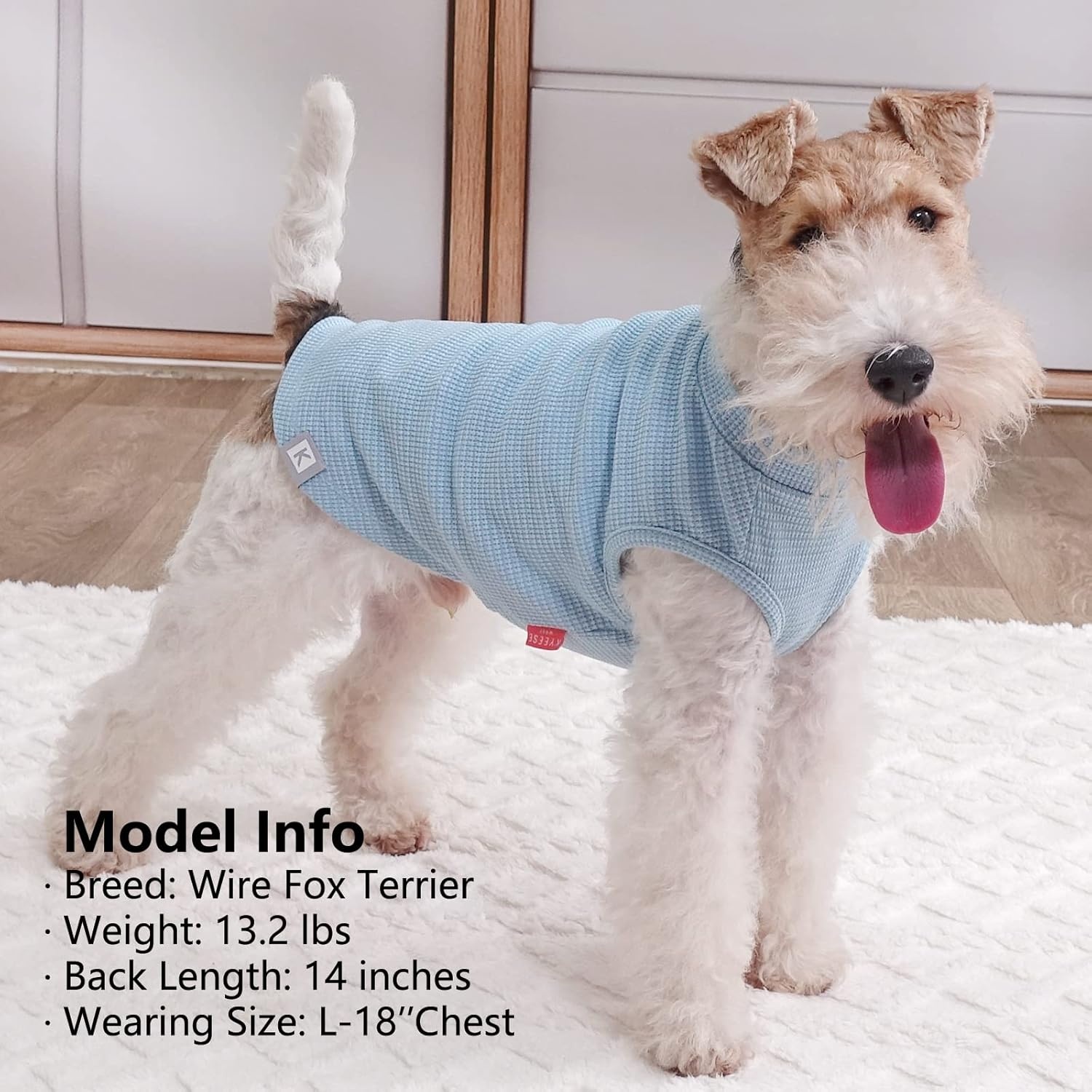 image:imageKYEESE 2Pack Waffle Dog Shirts Lightweight Sleeveless Dog T Shirts for Small Dogs Girl Breathable Pet Vest Comfort Tank Top Soft Dogs Clothes for Daily Wear PinkStriped M07 2PackBlueGrey