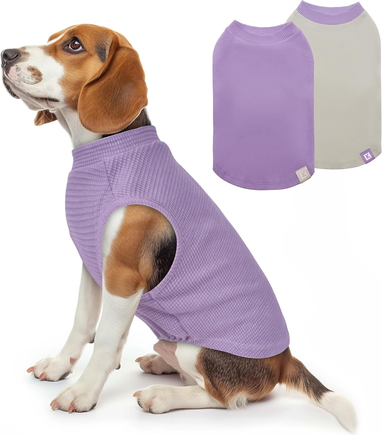 image:imageKYEESE 2Pack Waffle Dog Shirts Lightweight Sleeveless Dog T Shirts for Small Dogs Girl Breathable Pet Vest Comfort Tank Top Soft Dogs Clothes for Daily Wear PinkStriped M09 2PackPurpleGrey