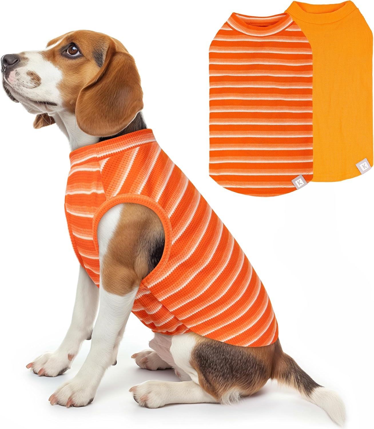 image:imageKYEESE 2Pack Waffle Dog Shirts Lightweight Sleeveless Dog T Shirts for Small Dogs Girl Breathable Pet Vest Comfort Tank Top Soft Dogs Clothes for Daily Wear PinkStriped M03 2PackorangeStriped