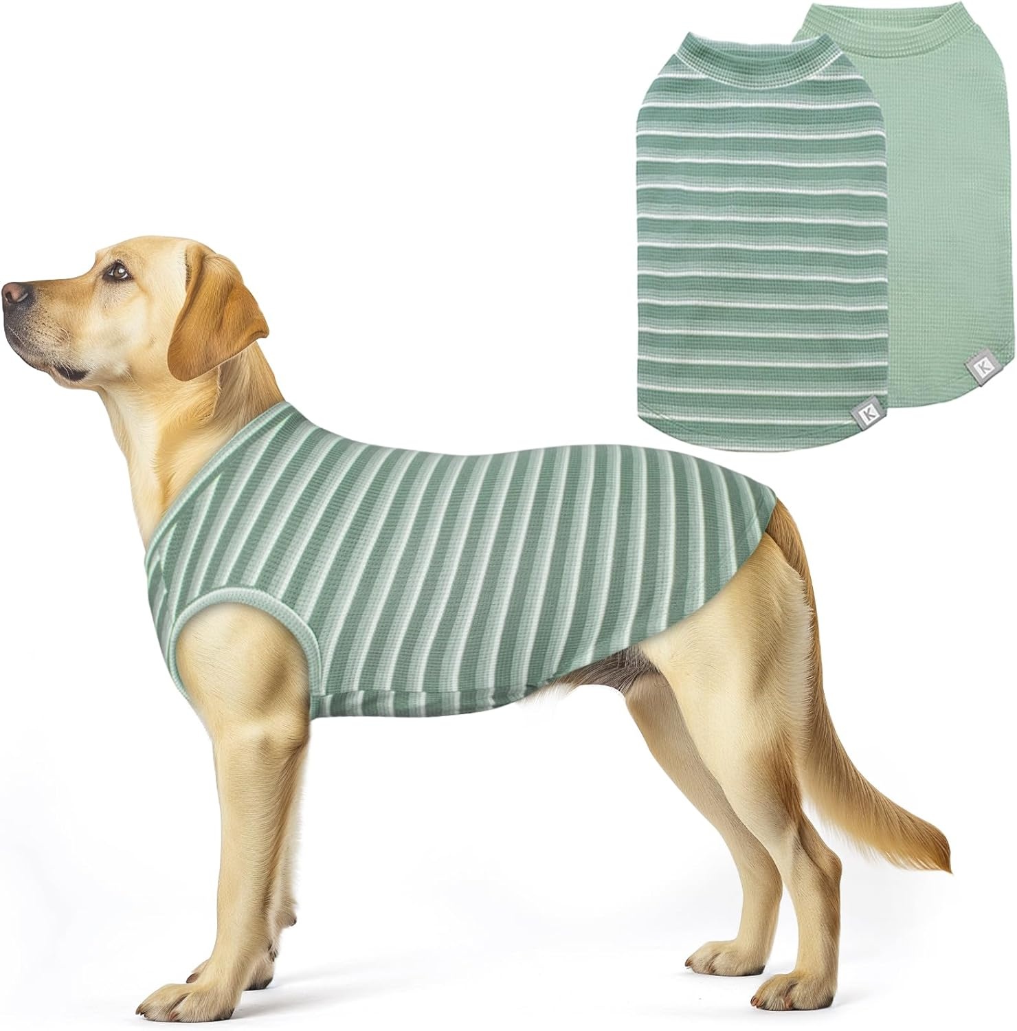 image:imageKYEESE 2Pack Waffle Dog Shirts Lightweight Sleeveless Dog T Shirts for Small Dogs Girl Breathable Pet Vest Comfort Tank Top Soft Dogs Clothes for Daily Wear PinkStriped M01 2PackGreenStriped