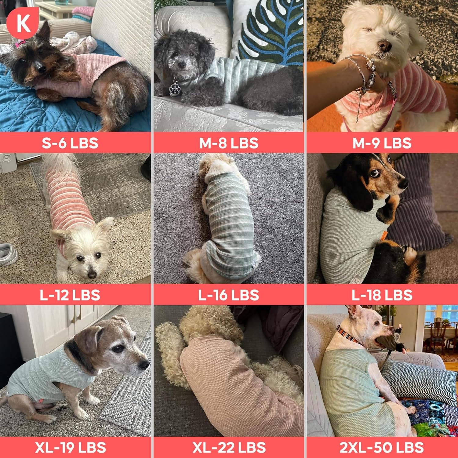 image:imageKYEESE 2Pack Waffle Dog Shirts Lightweight Sleeveless Dog T Shirts for Small Dogs Girl Breathable Pet Vest Comfort Tank Top Soft Dogs Clothes for Daily Wear PinkStriped M08 2PackGreenGrey