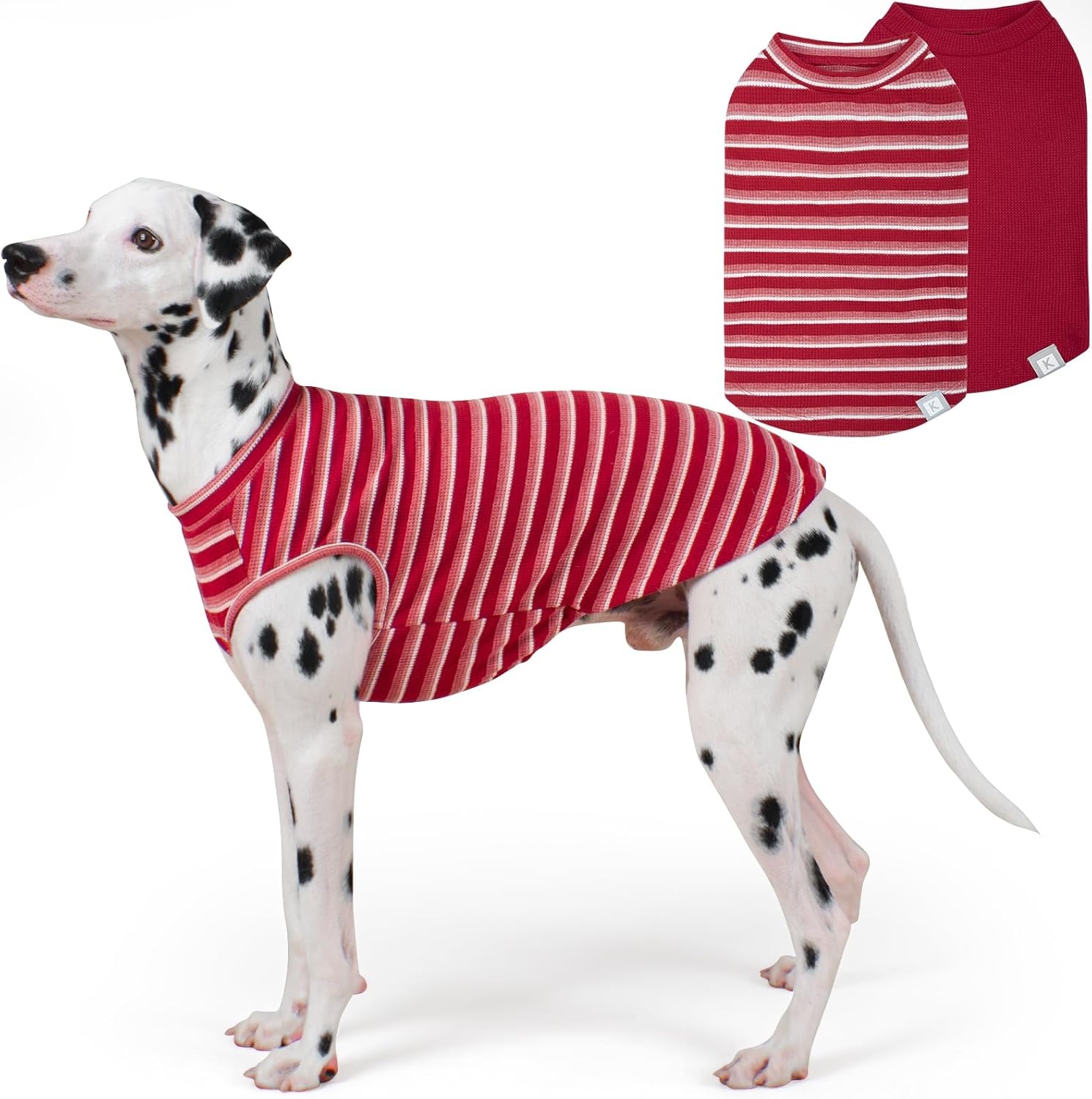 image:imageKYEESE 2Pack Waffle Dog Shirts Lightweight Sleeveless Dog T Shirts for Small Dogs Girl Breathable Pet Vest Comfort Tank Top Soft Dogs Clothes for Daily Wear PinkStriped M05 2PackRedStriped