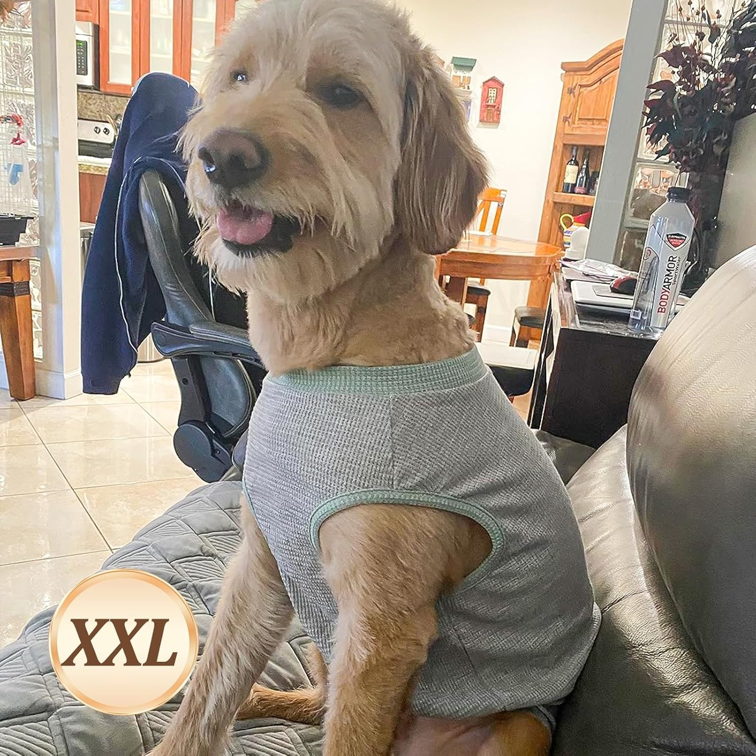 image:imageKYEESE 2Pack Waffle Dog Shirts Lightweight Sleeveless Dog T Shirts for Small Dogs Girl Breathable Pet Vest Comfort Tank Top Soft Dogs Clothes for Daily Wear PinkStriped M06 2PackGreenGrey