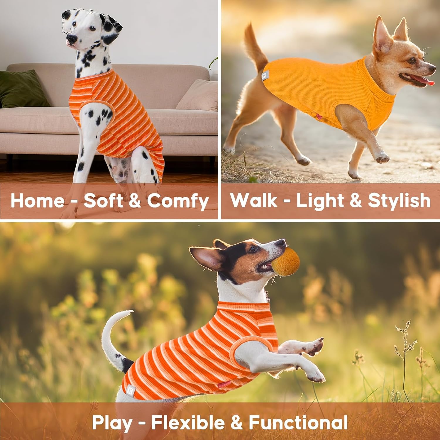 image:imageKYEESE 2Pack Waffle Dog Shirts Lightweight Sleeveless Dog T Shirts for Small Dogs Girl Breathable Pet Vest Comfort Tank Top Soft Dogs Clothes for Daily Wear PinkStriped M03 2PackorangeStriped