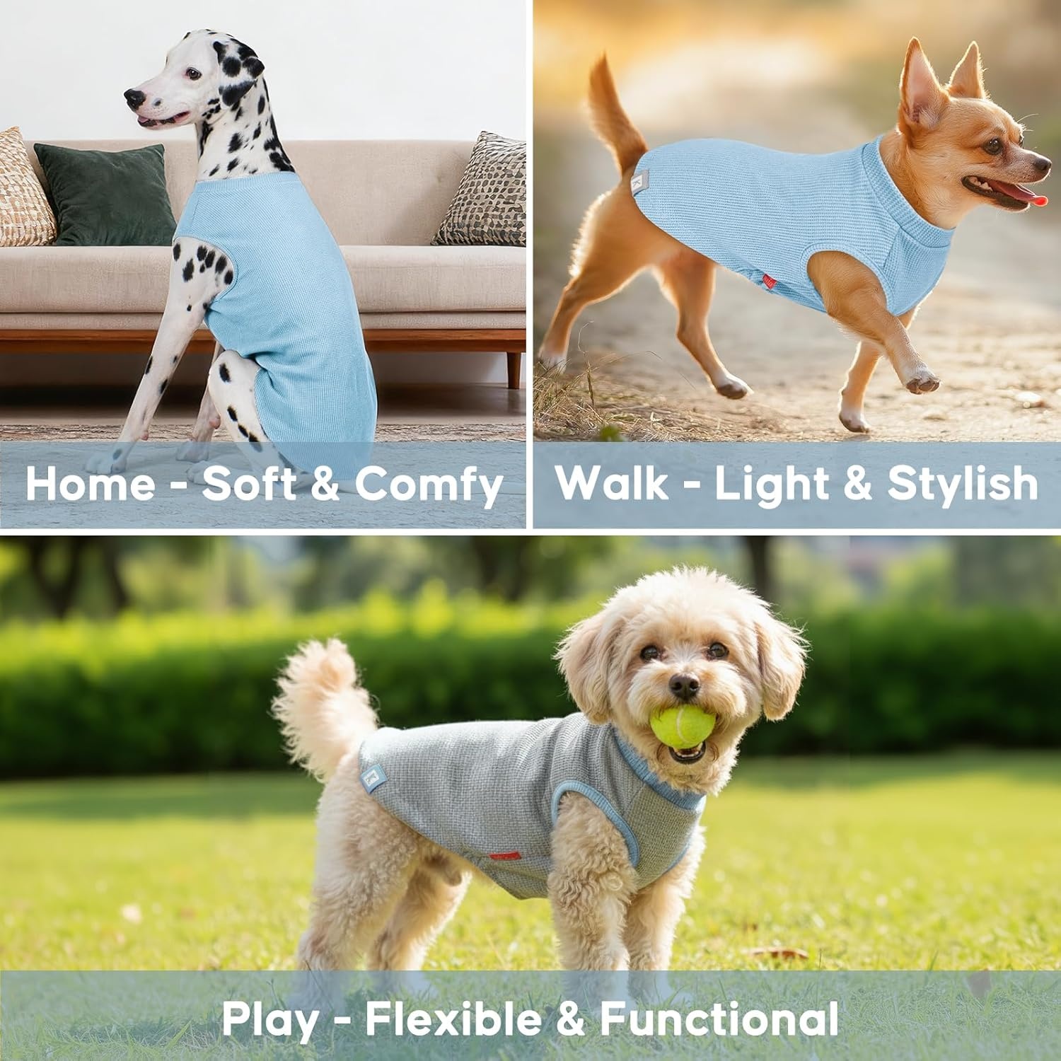 image:imageKYEESE 2Pack Waffle Dog Shirts Lightweight Sleeveless Dog T Shirts for Small Dogs Girl Breathable Pet Vest Comfort Tank Top Soft Dogs Clothes for Daily Wear PinkStriped M07 2PackBlueGrey