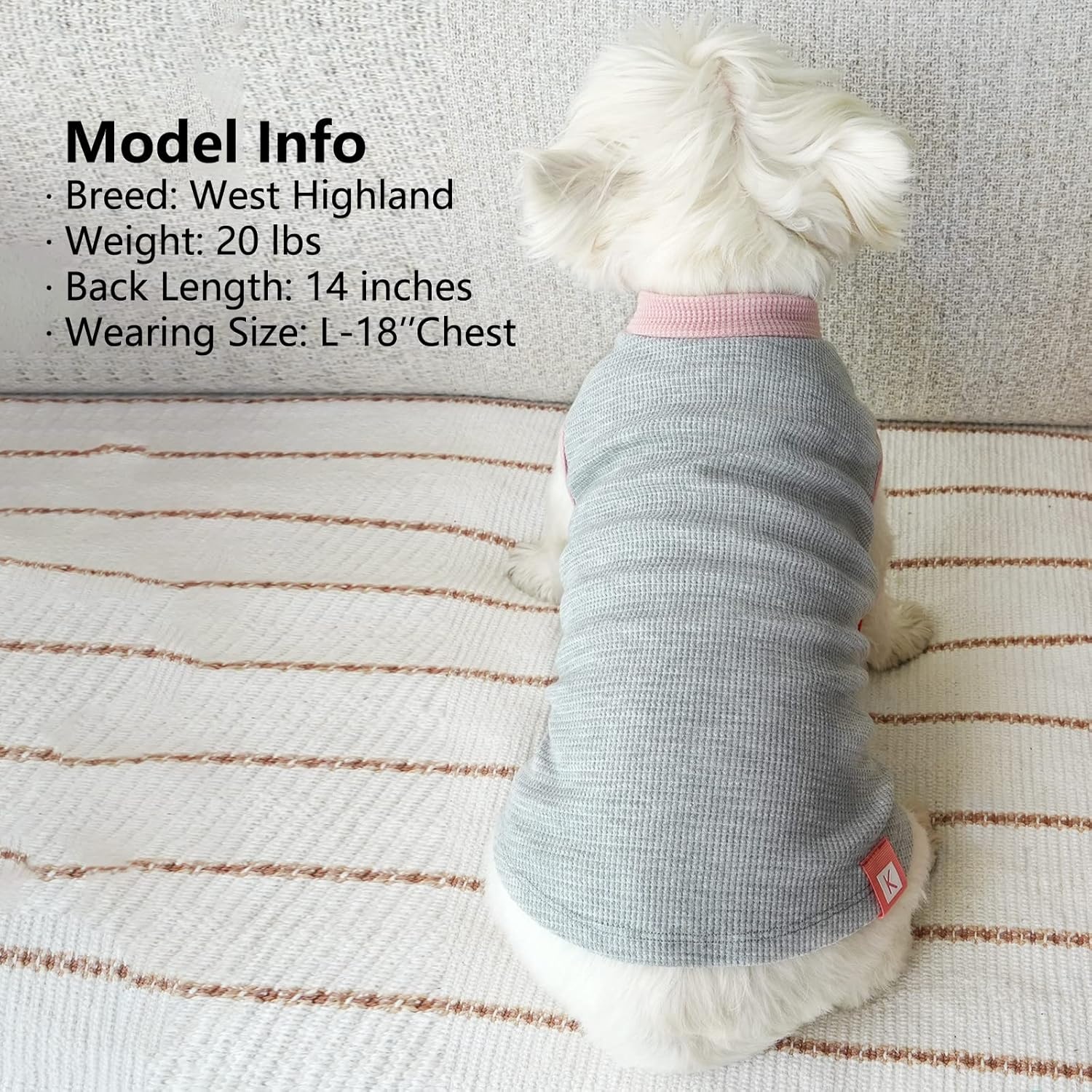 image:imageKYEESE 2Pack Waffle Dog Shirts Lightweight Sleeveless Dog T Shirts for Small Dogs Girl Breathable Pet Vest Comfort Tank Top Soft Dogs Clothes for Daily Wear PinkStriped M08 2PackGreenGrey