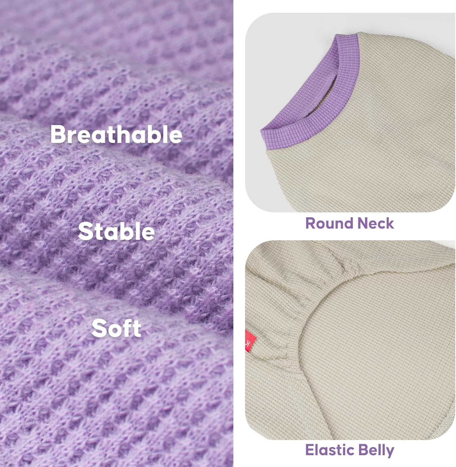 image:imageKYEESE 2Pack Waffle Dog Shirts Lightweight Sleeveless Dog T Shirts for Small Dogs Girl Breathable Pet Vest Comfort Tank Top Soft Dogs Clothes for Daily Wear PinkStriped M09 2PackPurpleGrey