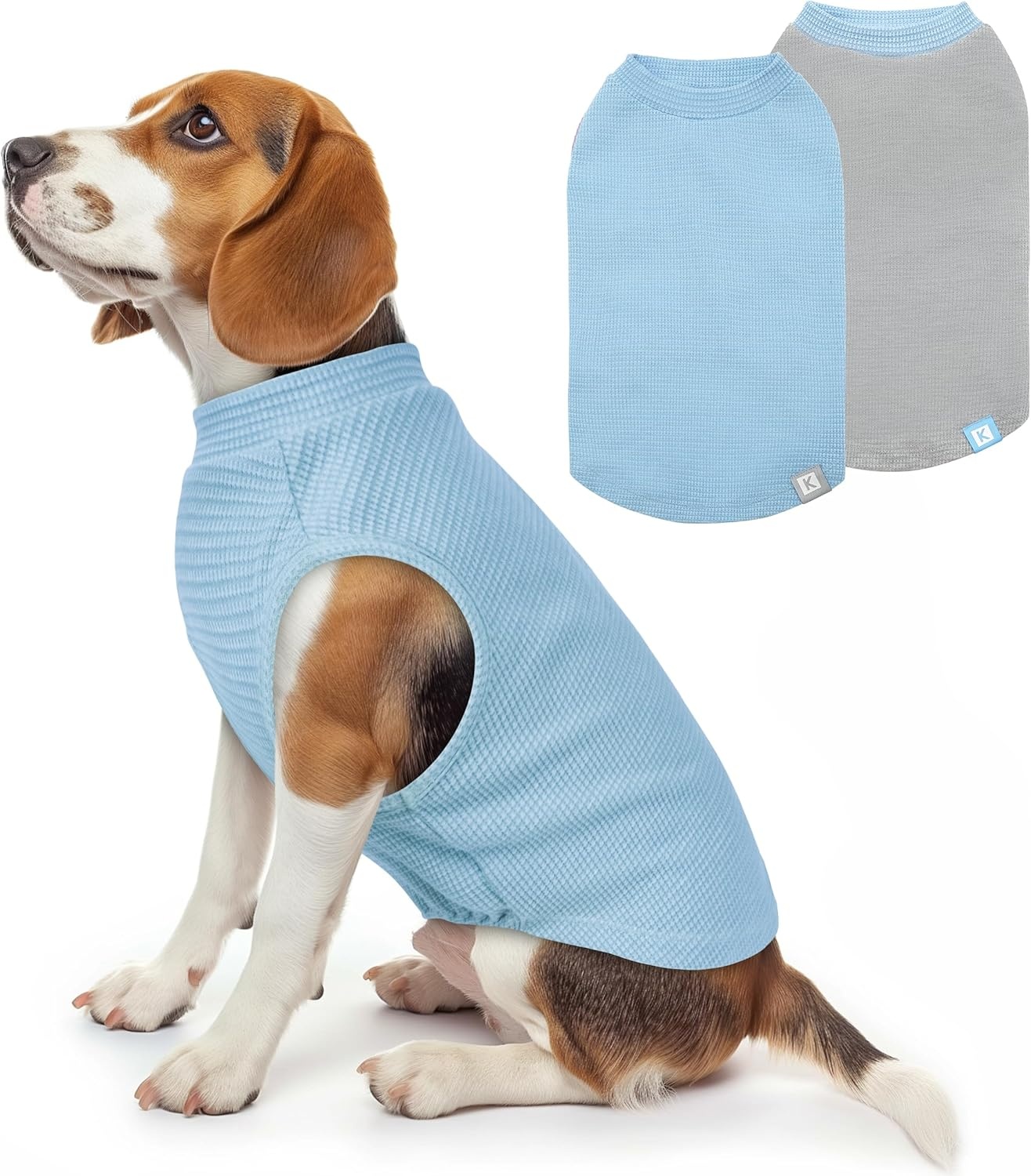 image:imageKYEESE 2Pack Waffle Dog Shirts Lightweight Sleeveless Dog T Shirts for Small Dogs Girl Breathable Pet Vest Comfort Tank Top Soft Dogs Clothes for Daily Wear PinkStriped M07 2PackBlueGrey