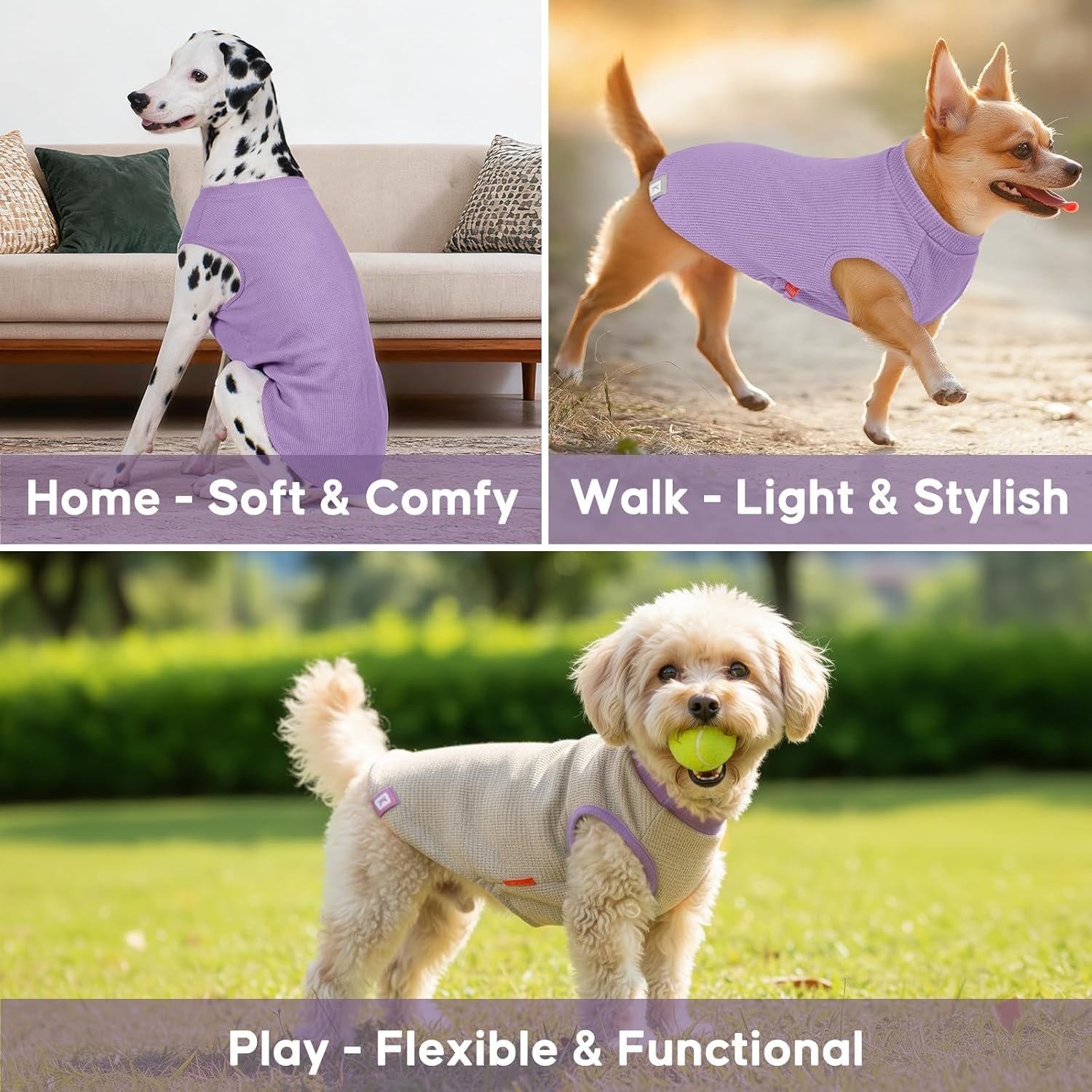image:imageKYEESE 2Pack Waffle Dog Shirts Lightweight Sleeveless Dog T Shirts for Small Dogs Girl Breathable Pet Vest Comfort Tank Top Soft Dogs Clothes for Daily Wear PinkStriped M09 2PackPurpleGrey