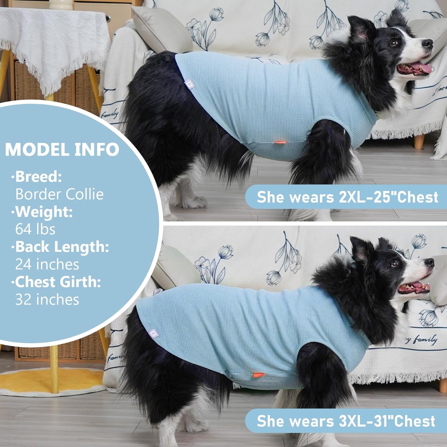 image:imageKYEESE 2Pack Waffle Dog Shirts Lightweight Sleeveless Dog T Shirts for Small Dogs Girl Breathable Pet Vest Comfort Tank Top Soft Dogs Clothes for Daily Wear PinkStriped M07 2PackBlueGrey