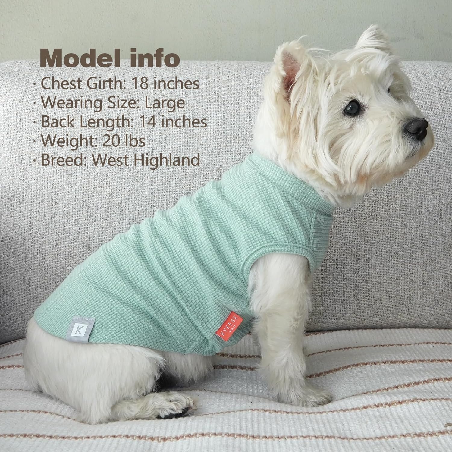 image:imageKYEESE 2Pack Waffle Dog Shirts Lightweight Sleeveless Dog T Shirts for Small Dogs Girl Breathable Pet Vest Comfort Tank Top Soft Dogs Clothes for Daily Wear PinkStriped M01 2PackGreenStriped