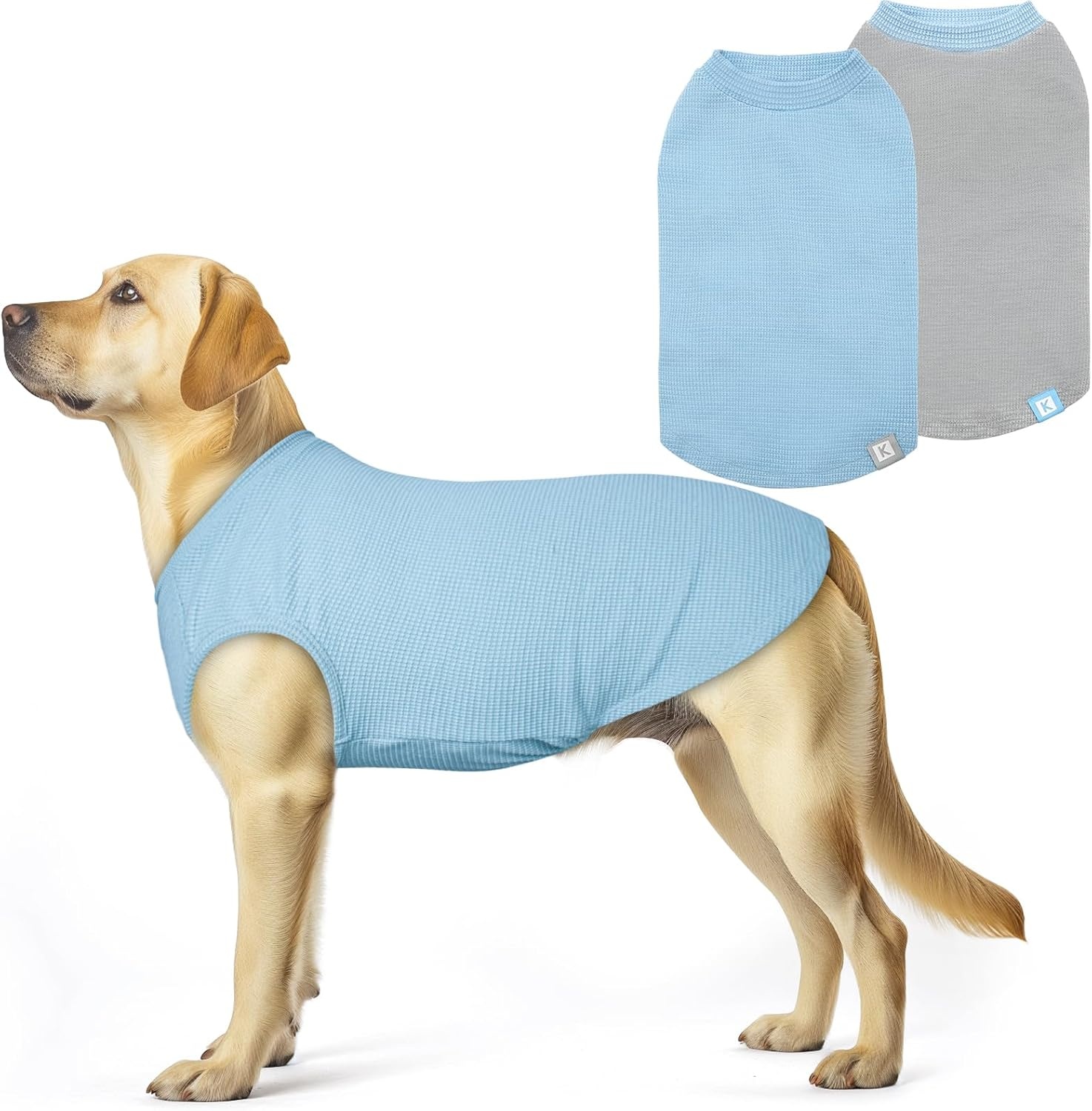 image:imageKYEESE 2Pack Waffle Dog Shirts Lightweight Sleeveless Dog T Shirts for Small Dogs Girl Breathable Pet Vest Comfort Tank Top Soft Dogs Clothes for Daily Wear PinkStriped M07 2PackBlueGrey