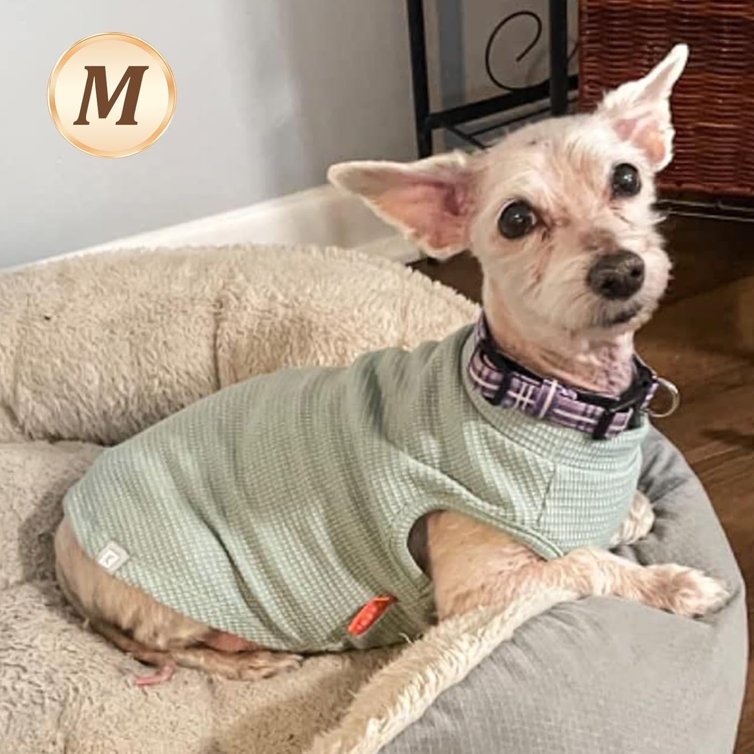 image:imageKYEESE 2Pack Waffle Dog Shirts Lightweight Sleeveless Dog T Shirts for Small Dogs Girl Breathable Pet Vest Comfort Tank Top Soft Dogs Clothes for Daily Wear PinkStriped M08 2PackGreenGrey