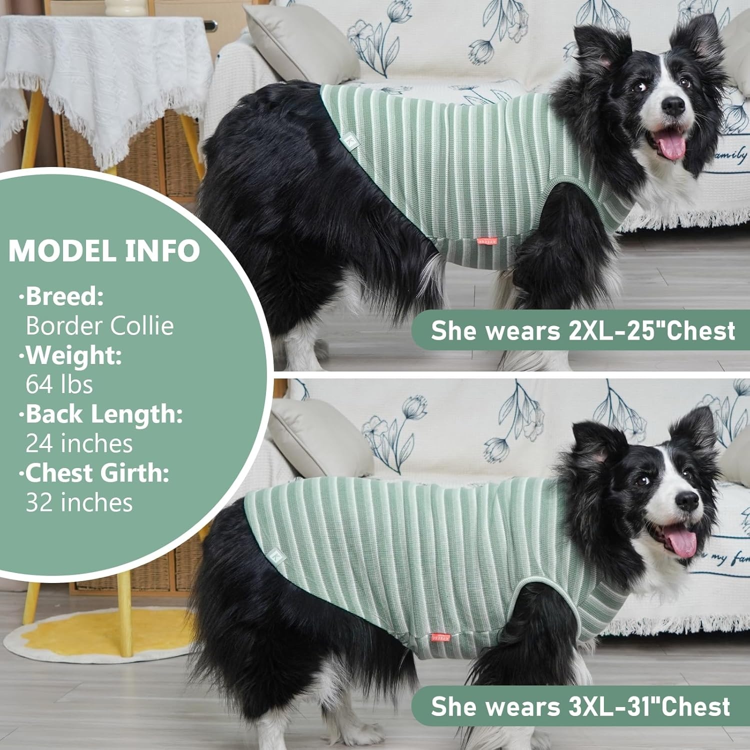 image:imageKYEESE 2Pack Waffle Dog Shirts Lightweight Sleeveless Dog T Shirts for Small Dogs Girl Breathable Pet Vest Comfort Tank Top Soft Dogs Clothes for Daily Wear PinkStriped M01 2PackGreenStriped