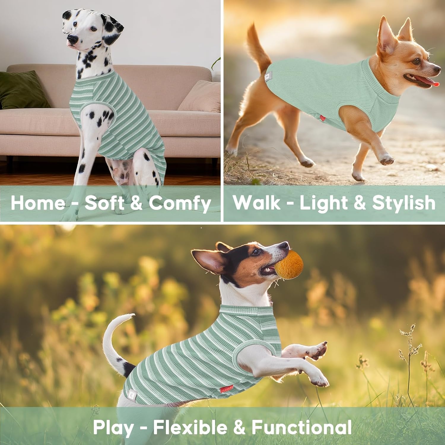 image:imageKYEESE 2Pack Waffle Dog Shirts Lightweight Sleeveless Dog T Shirts for Small Dogs Girl Breathable Pet Vest Comfort Tank Top Soft Dogs Clothes for Daily Wear PinkStriped M01 2PackGreenStriped