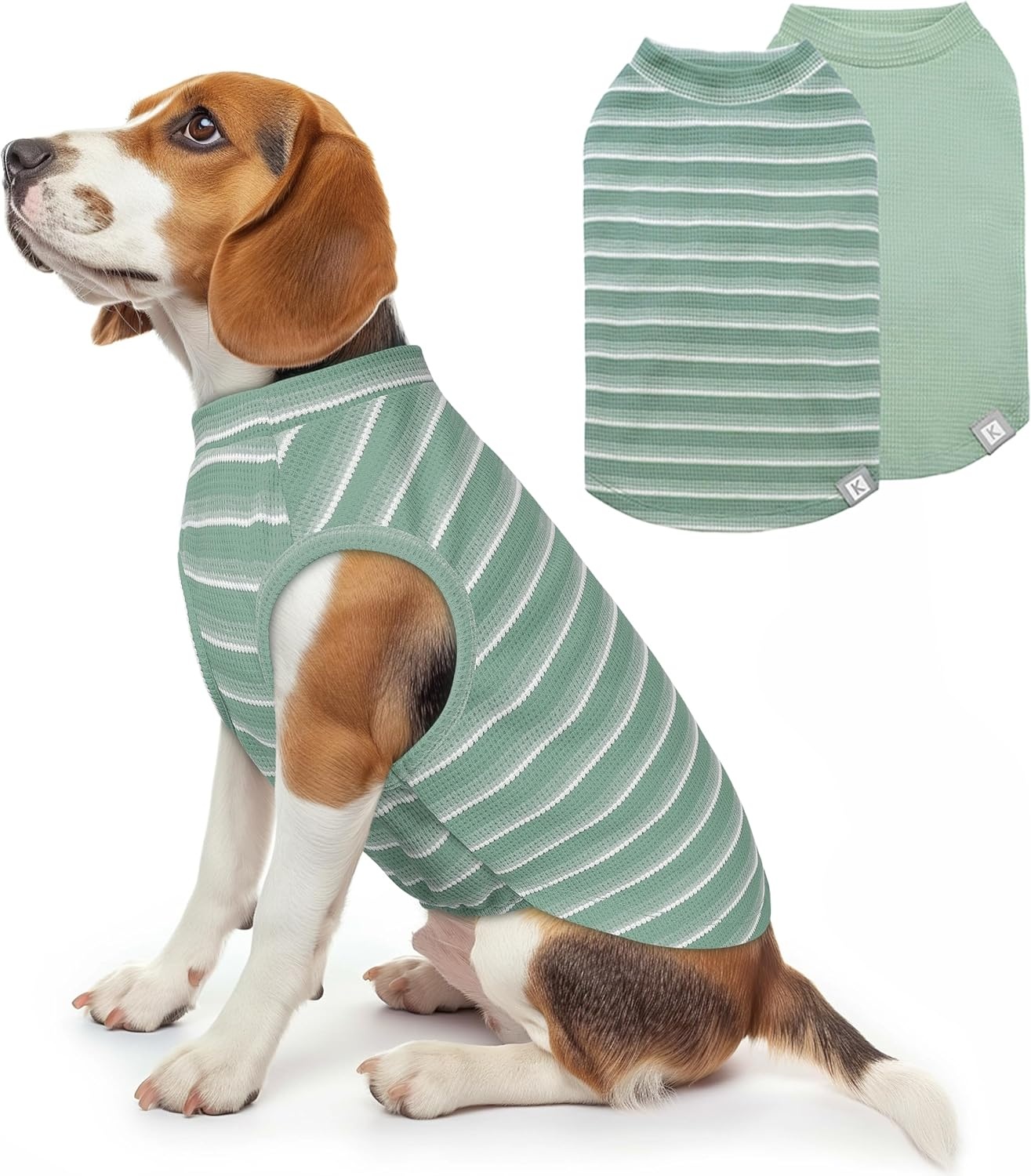 image:imageKYEESE 2Pack Waffle Dog Shirts Lightweight Sleeveless Dog T Shirts for Small Dogs Girl Breathable Pet Vest Comfort Tank Top Soft Dogs Clothes for Daily Wear PinkStriped M01 2PackGreenStriped