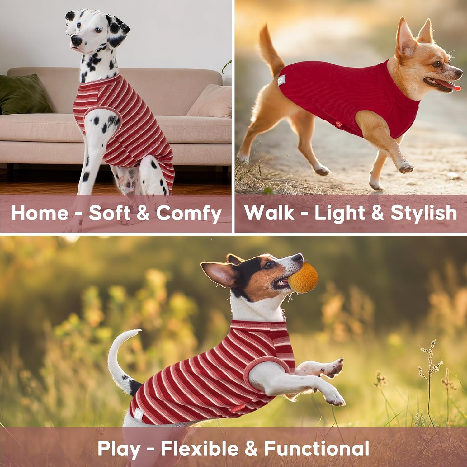 image:imageKYEESE 2Pack Waffle Dog Shirts Lightweight Sleeveless Dog T Shirts for Small Dogs Girl Breathable Pet Vest Comfort Tank Top Soft Dogs Clothes for Daily Wear PinkStriped M05 2PackRedStriped