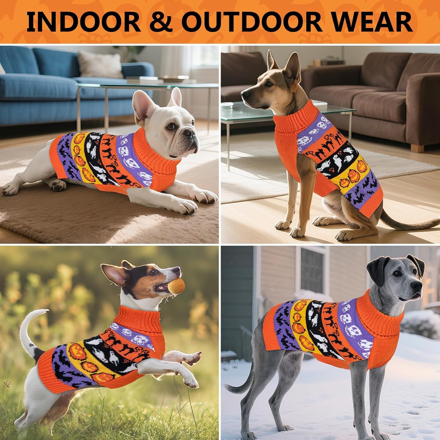 image:imageKYEESE Dog Christmas Sweater with Reindeer Pattern Cozy Festival Dog Sweater for Small Dogs Winter Holiday Doggie Knitwear Outfit with Leash Hole Warm Soft Pet Clothes Medium4 Hallowen