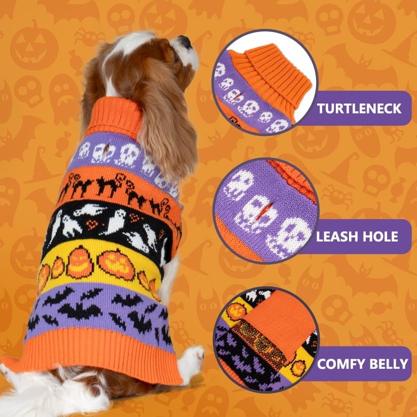 image:imageKYEESE Dog Christmas Sweater with Reindeer Pattern Cozy Festival Dog Sweater for Small Dogs Winter Holiday Doggie Knitwear Outfit with Leash Hole Warm Soft Pet Clothes Medium4 Hallowen