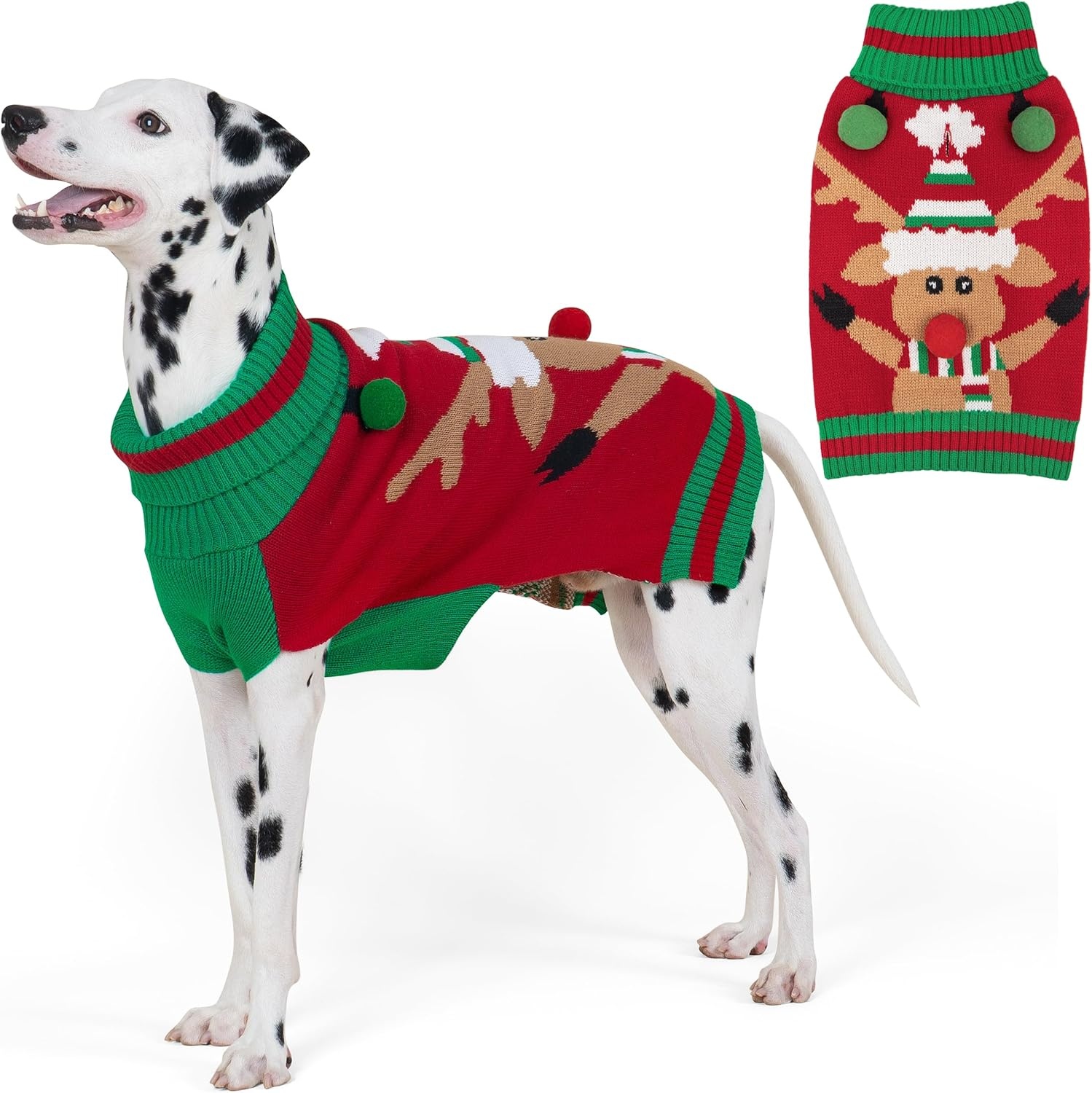 image:imageKYEESE Dog Christmas Sweater with Reindeer Pattern Cozy Festival Dog Sweater for Small Dogs Winter Holiday Doggie Knitwear Outfit with Leash Hole Warm Soft Pet Clothes Medium3 Santa hat reindeer