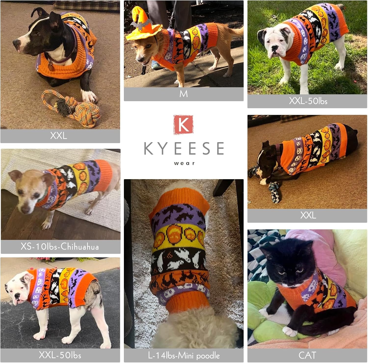 image:imageKYEESE Dog Christmas Sweater with Reindeer Pattern Cozy Festival Dog Sweater for Small Dogs Winter Holiday Doggie Knitwear Outfit with Leash Hole Warm Soft Pet Clothes Medium4 Hallowen