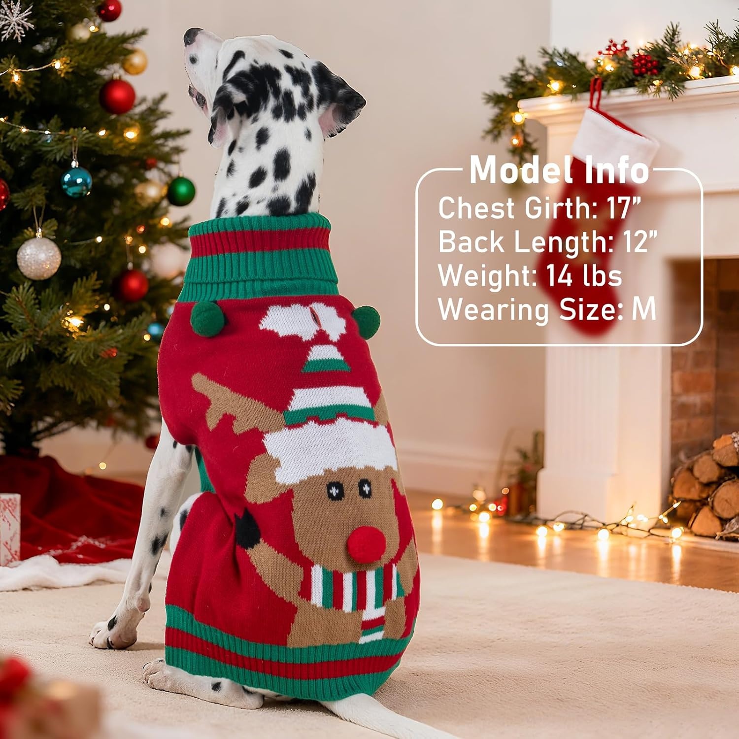 image:imageKYEESE Dog Christmas Sweater with Reindeer Pattern Cozy Festival Dog Sweater for Small Dogs Winter Holiday Doggie Knitwear Outfit with Leash Hole Warm Soft Pet Clothes Medium3 Santa hat reindeer