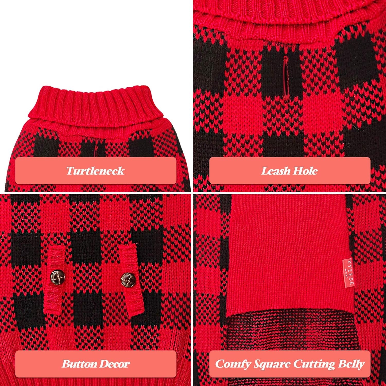 image:imageKYEESE Dog Christmas Sweater with Reindeer Pattern Cozy Festival Dog Sweater for Small Dogs Winter Holiday Doggie Knitwear Outfit with Leash Hole Warm Soft Pet Clothes Medium4 Christmas Red