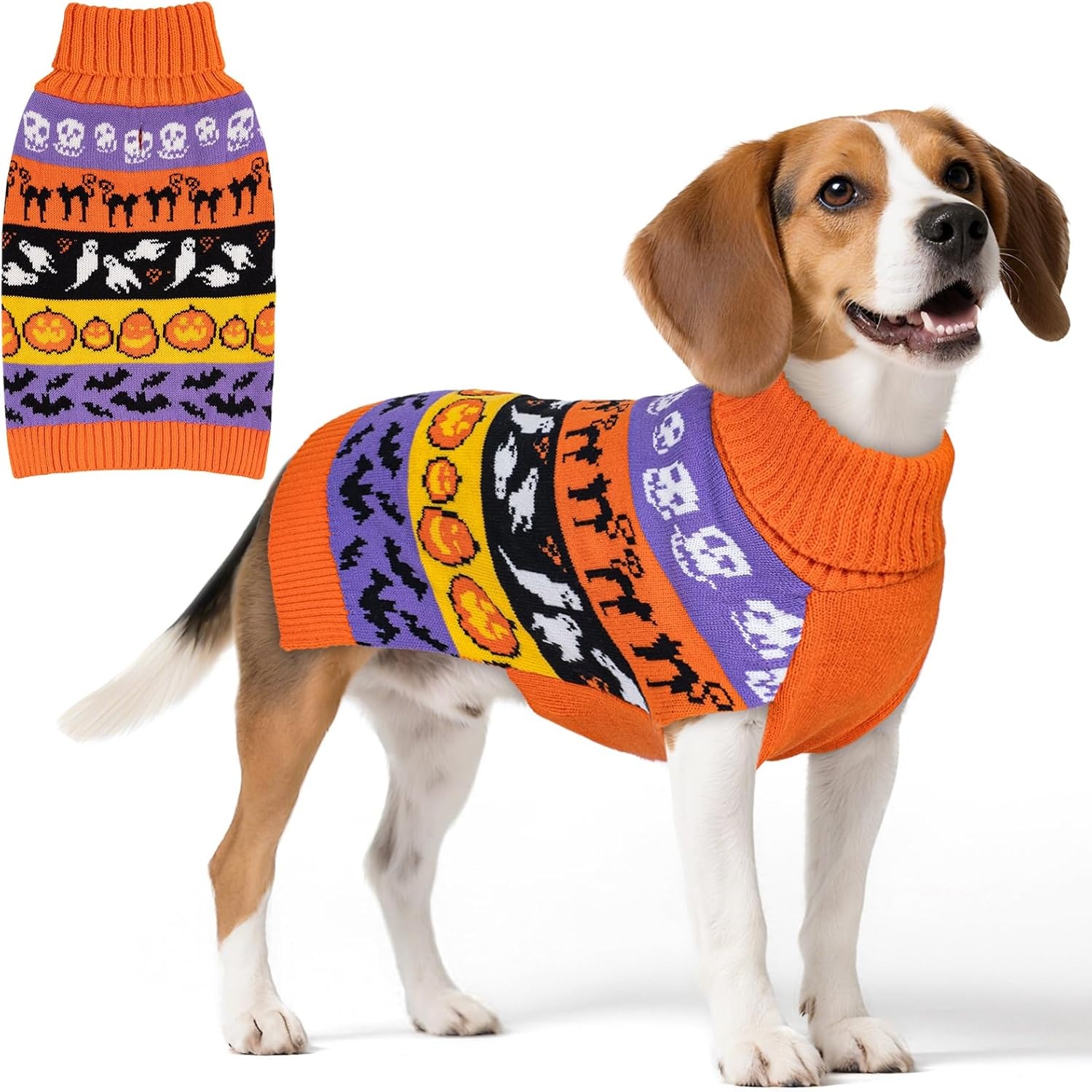 image:imageKYEESE Dog Christmas Sweater with Reindeer Pattern Cozy Festival Dog Sweater for Small Dogs Winter Holiday Doggie Knitwear Outfit with Leash Hole Warm Soft Pet Clothes Medium4 Hallowen