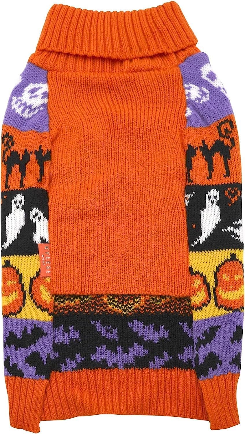image:imageKYEESE Dog Christmas Sweater with Reindeer Pattern Cozy Festival Dog Sweater for Small Dogs Winter Holiday Doggie Knitwear Outfit with Leash Hole Warm Soft Pet Clothes Medium4 Hallowen
