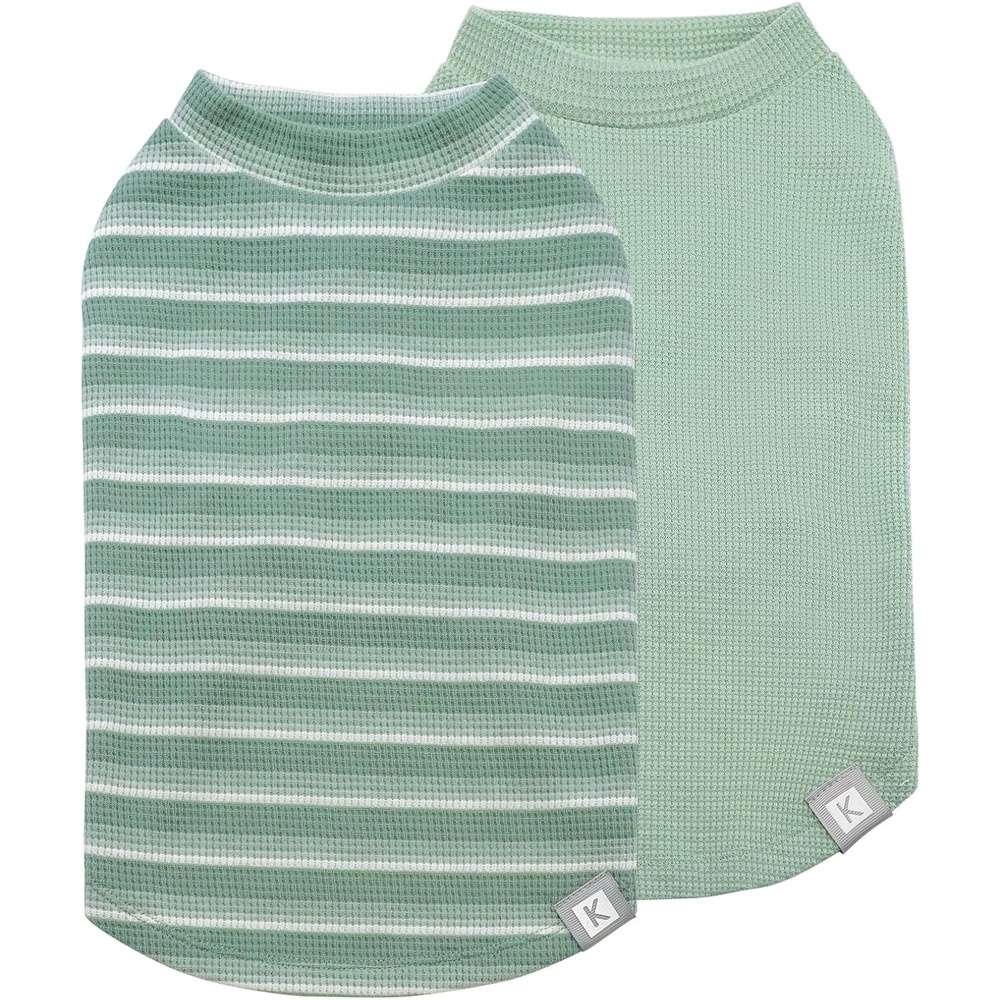 image:imageKYEESE 2Pack Waffle Dog Shirts Lightweight Sleeveless Dog T Shirts for Small Dogs Girl Breathable Pet Vest Comfort Tank Top Soft Dogs Clothes for Daily Wear PinkStriped M01 2PackGreenStriped