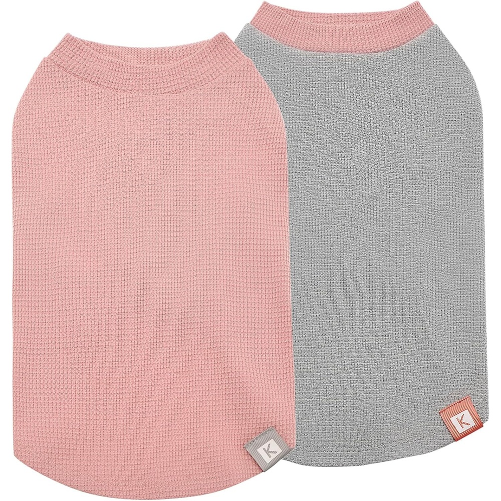 image:imageKYEESE 2Pack Waffle Dog Shirts Lightweight Sleeveless Dog T Shirts for Small Dogs Girl Breathable Pet Vest Comfort Tank Top Soft Dogs Clothes for Daily Wear PinkStriped M08 2PackGreenGrey