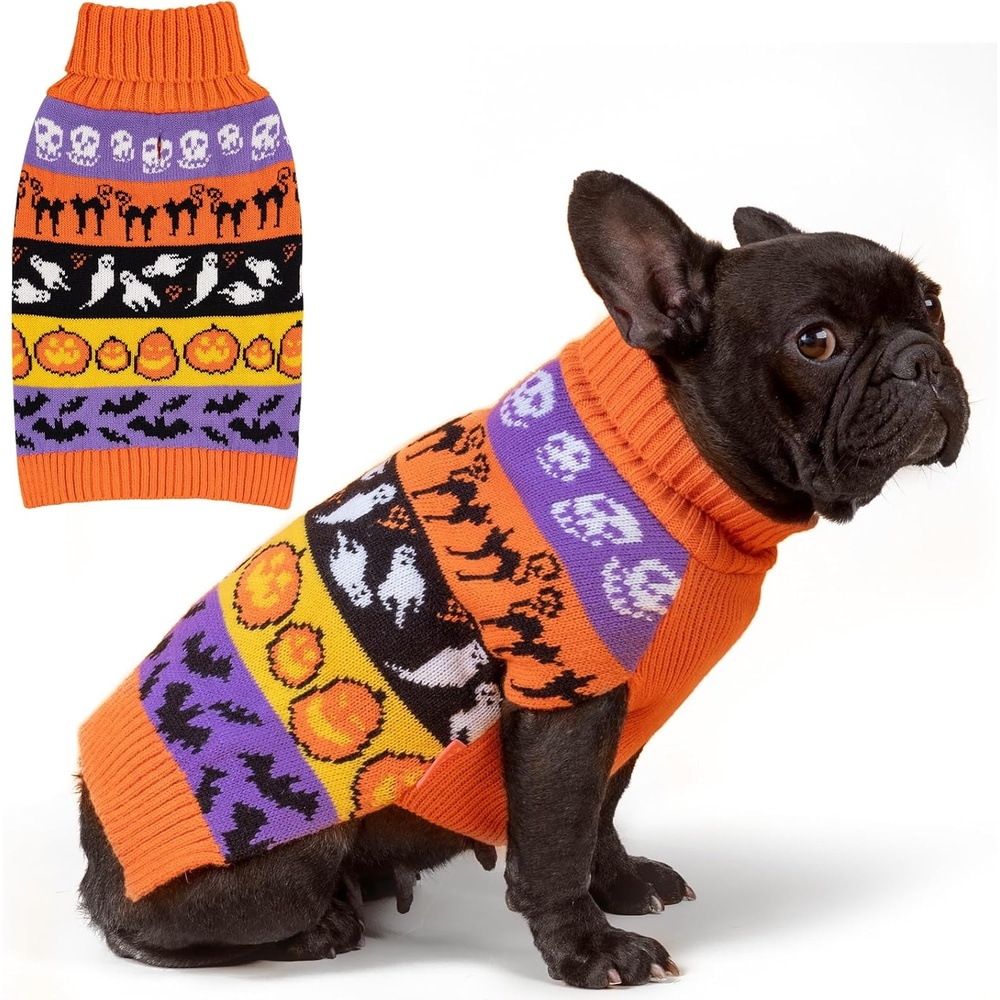 image:imageKYEESE Dog Christmas Sweater with Reindeer Pattern Cozy Festival Dog Sweater for Small Dogs Winter Holiday Doggie Knitwear Outfit with Leash Hole Warm Soft Pet Clothes Medium4 Hallowen