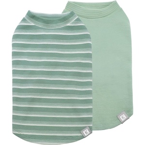 image:imageKYEESE 2Pack Waffle Dog Shirts Lightweight Sleeveless Dog T Shirts for Small Dogs Girl Breathable Pet Vest Comfort Tank Top Soft Dogs Clothes for Daily Wear PinkStriped M01 2PackGreenStriped