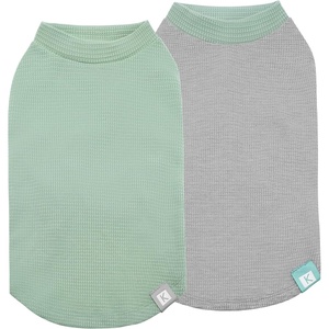 image:imageKYEESE 2Pack Waffle Dog Shirts Lightweight Sleeveless Dog T Shirts for Small Dogs Girl Breathable Pet Vest Comfort Tank Top Soft Dogs Clothes for Daily Wear PinkStriped M06 2PackGreenGrey