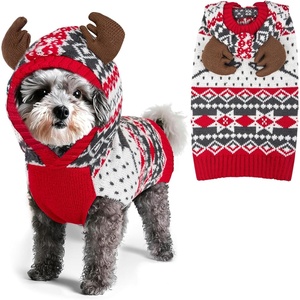 image:imageKYEESE Dog Christmas Sweater Warm Dog Sweater for Small Dogs Boy Girl with Cute Reindeer Antler Hood Soft Knitwear with Leash Hole Cozy Holiday Pet Outfit for Winter Large1 Reindeer