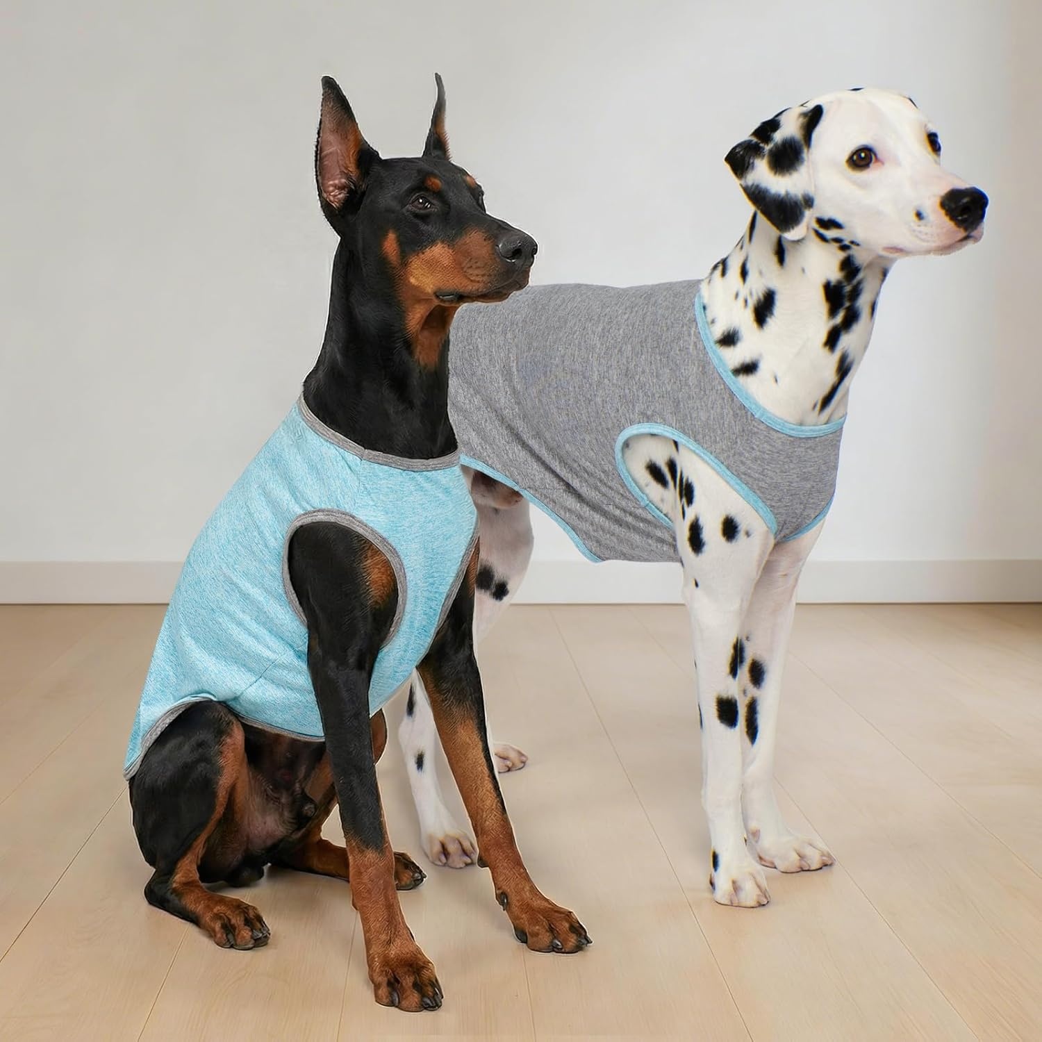 image:imageKYEESE 2 Pack Dog Shirts Quick Dry Soft Stretchy Pet TShirts with Reflective Label Tank Top Sleeveless Vest Sun Protection Dog Clothes for Small Medium Dogs XLarge PurplePink7 2Pack GreySky Blue