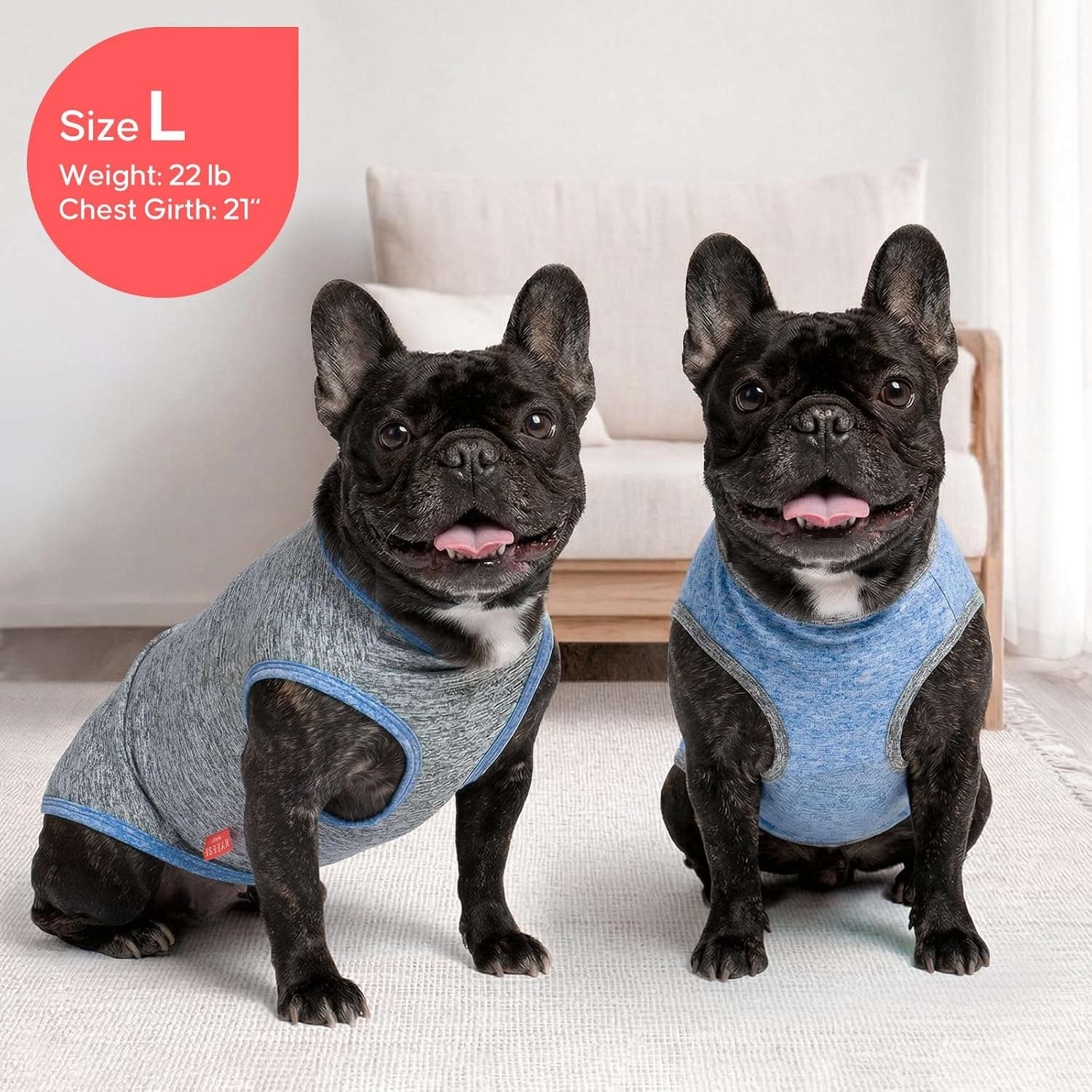 image:imageKYEESE 2 Pack Dog Shirts Quick Dry Soft Stretchy Pet TShirts with Reflective Label Tank Top Sleeveless Vest Sun Protection Dog Clothes for Small Medium Dogs XLarge PurplePink3 2Pack Light BlueGrey