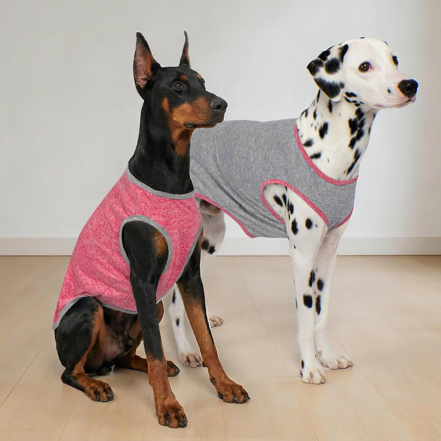 image:imageKYEESE 2 Pack Dog Shirts Quick Dry Soft Stretchy Pet TShirts with Reflective Label Tank Top Sleeveless Vest Sun Protection Dog Clothes for Small Medium Dogs XLarge PurplePink9 2Pack Coral RedGrey