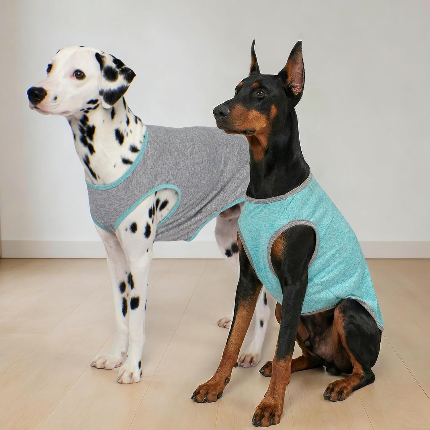 image:imageKYEESE 2 Pack Dog Shirts Quick Dry Soft Stretchy Pet TShirts with Reflective Label Tank Top Sleeveless Vest Sun Protection Dog Clothes for Small Medium Dogs XLarge PurplePink1 2Pack GreyBlue