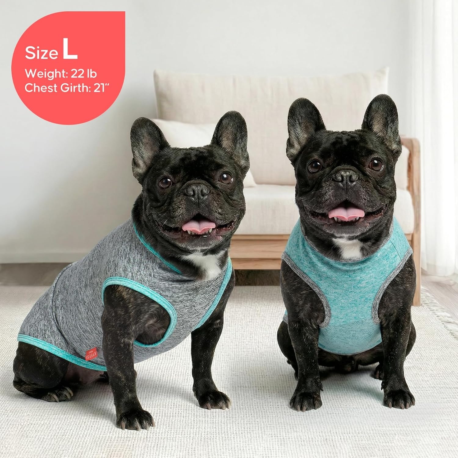 image:imageKYEESE 2 Pack Dog Shirts Quick Dry Soft Stretchy Pet TShirts with Reflective Label Tank Top Sleeveless Vest Sun Protection Dog Clothes for Small Medium Dogs XLarge PurplePink1 2Pack GreyBlue