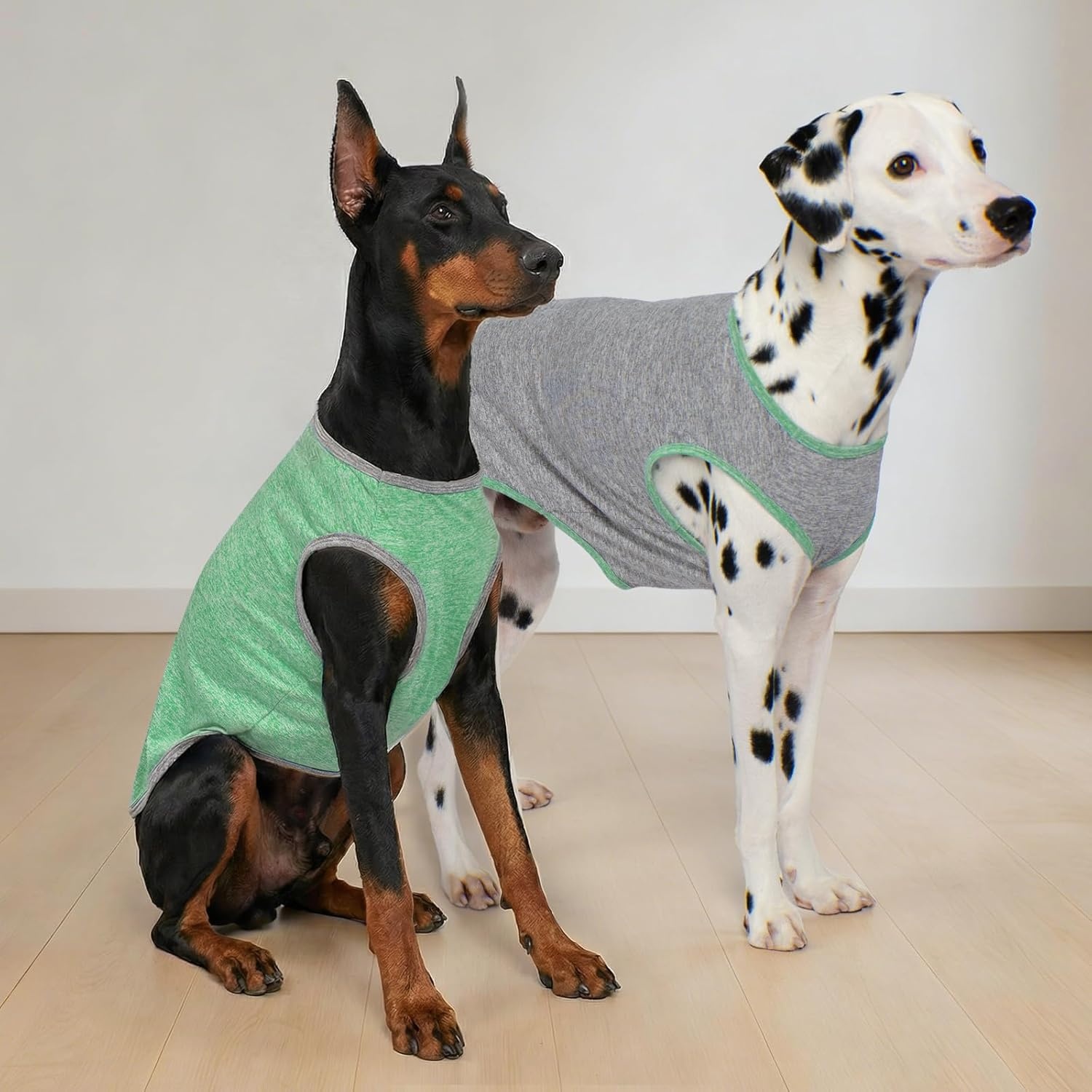 image:imageKYEESE 2 Pack Dog Shirts Quick Dry Soft Stretchy Pet TShirts with Reflective Label Tank Top Sleeveless Vest Sun Protection Dog Clothes for Small Medium Dogs XLarge PurplePink8 2Pack GreyDark Green