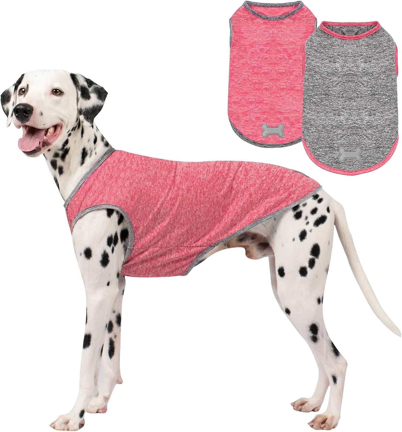 image:imageKYEESE 2 Pack Dog Shirts Quick Dry Soft Stretchy Pet TShirts with Reflective Label Tank Top Sleeveless Vest Sun Protection Dog Clothes for Small Medium Dogs XLarge PurplePink9 2Pack Coral RedGrey